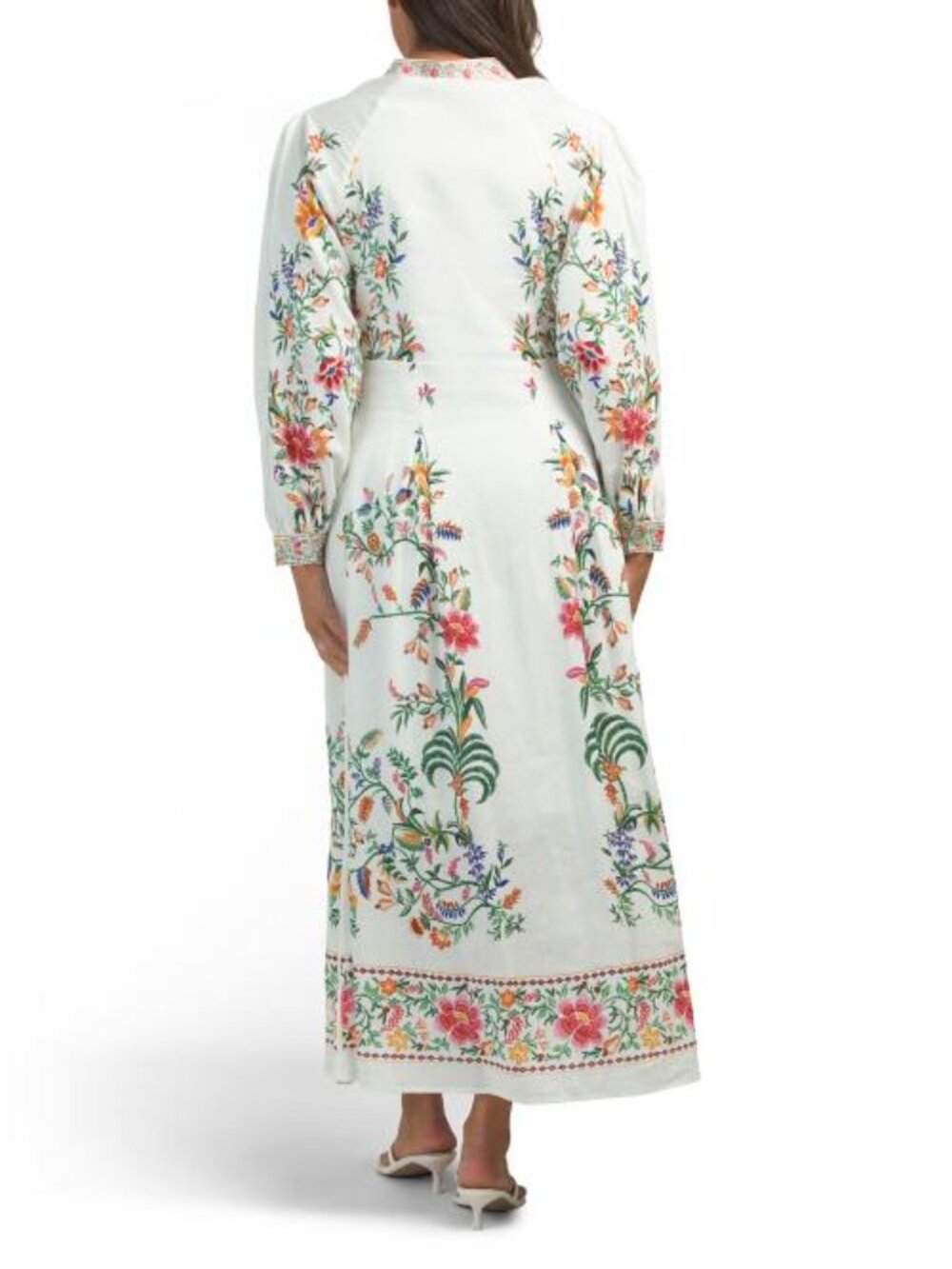 MAGASCHONI Linen Blend V-neck Button Front Dress With Print Details - Picture 2 of 6